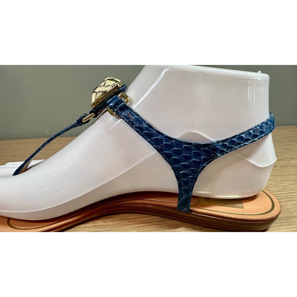 Dolce Vita Blue Croc Embossed Leather T Strap Sandals Snake Accent 7 - Picture 7 of 16